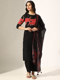 Women's Printed Black Kurta Set with Dupatta