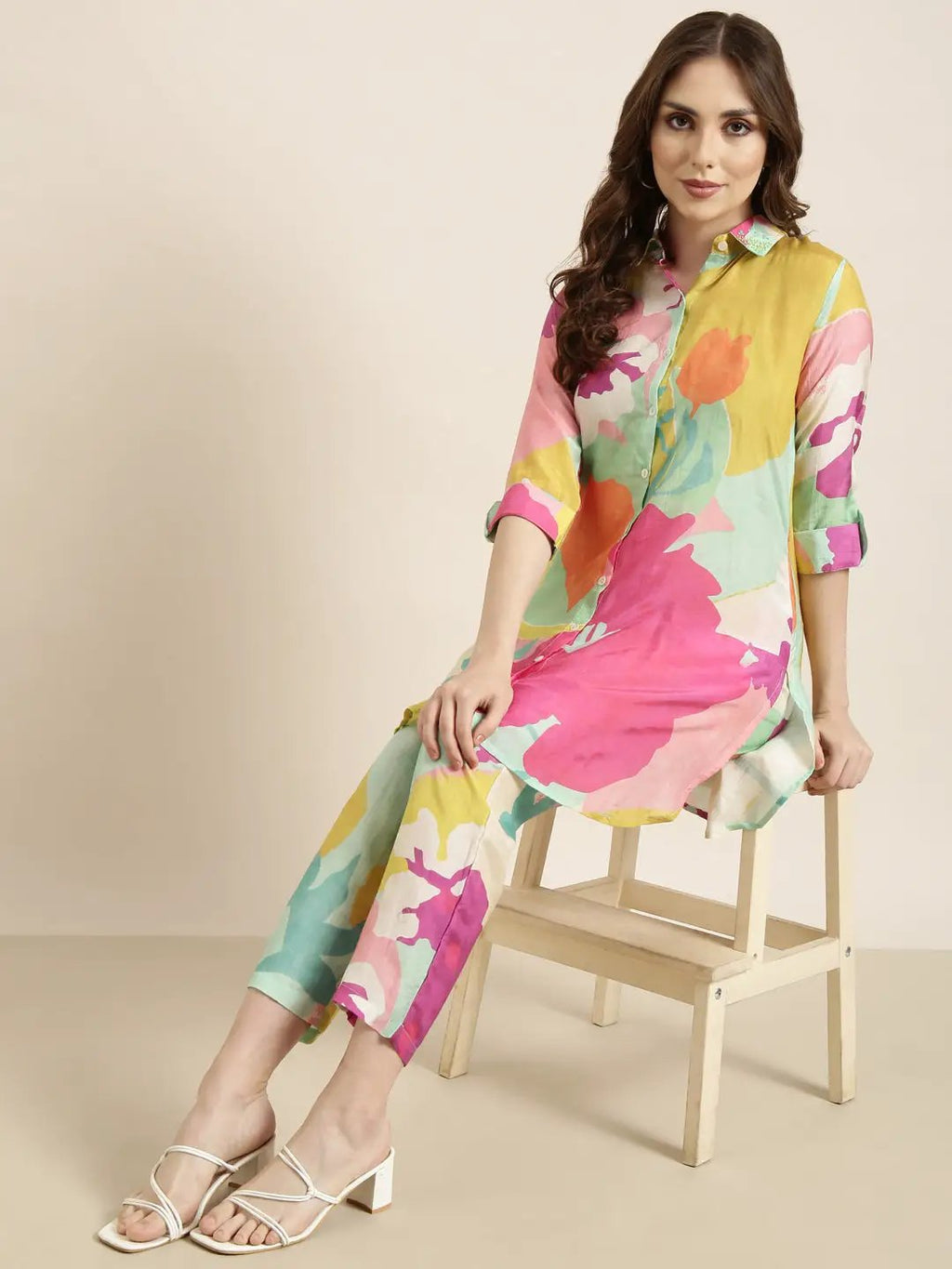 Women's Green Floral Printed Beaded Kurta Set