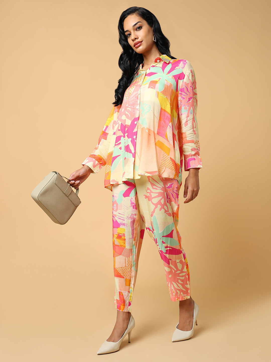 Women's Printed Peach Co-Ords Set