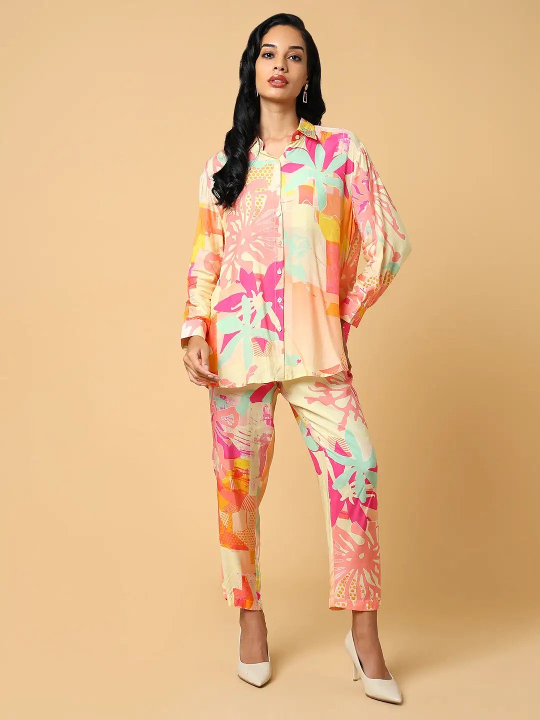 Women's Printed Peach Co-Ords Set