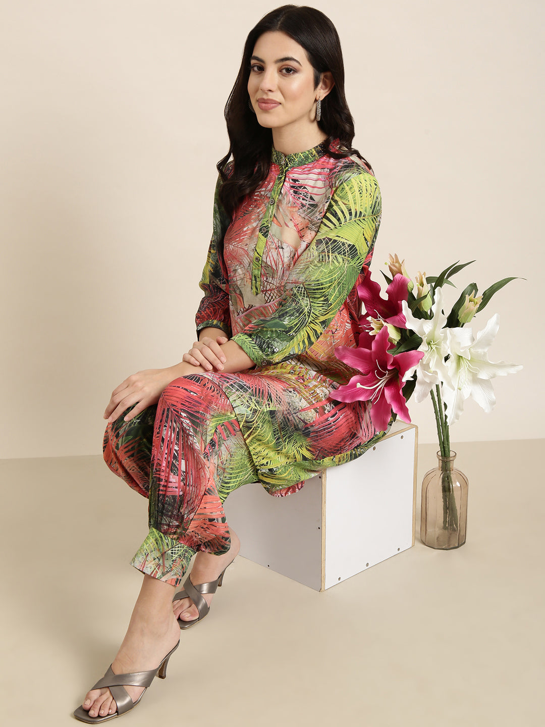 Women's A-Line Multi Floral Kurta Sets With Patiala