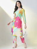 Women's Multi Color Printed Kurta Sets with Overcoat