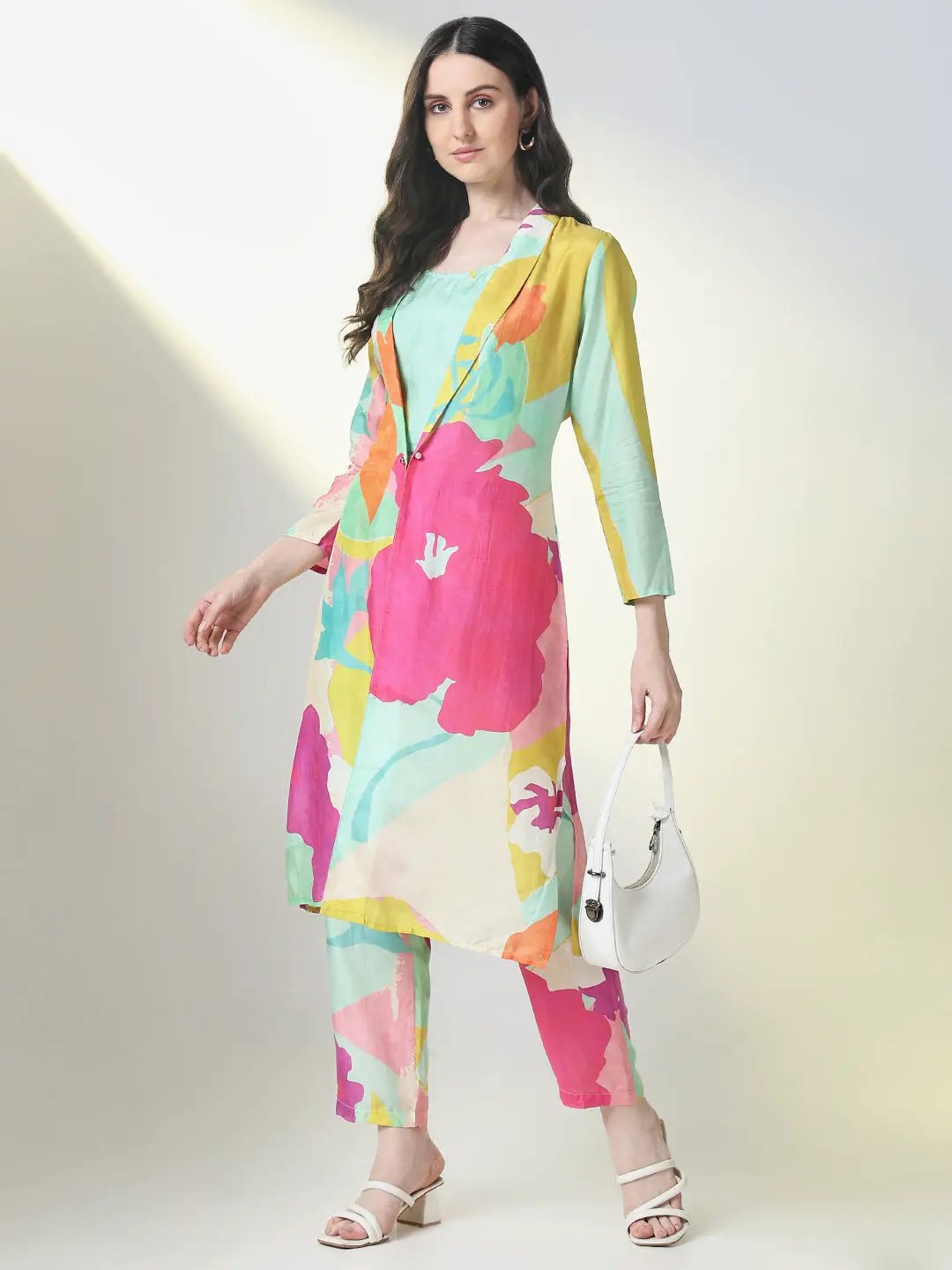 Women's Multi Color Printed Kurta Sets with Overcoat