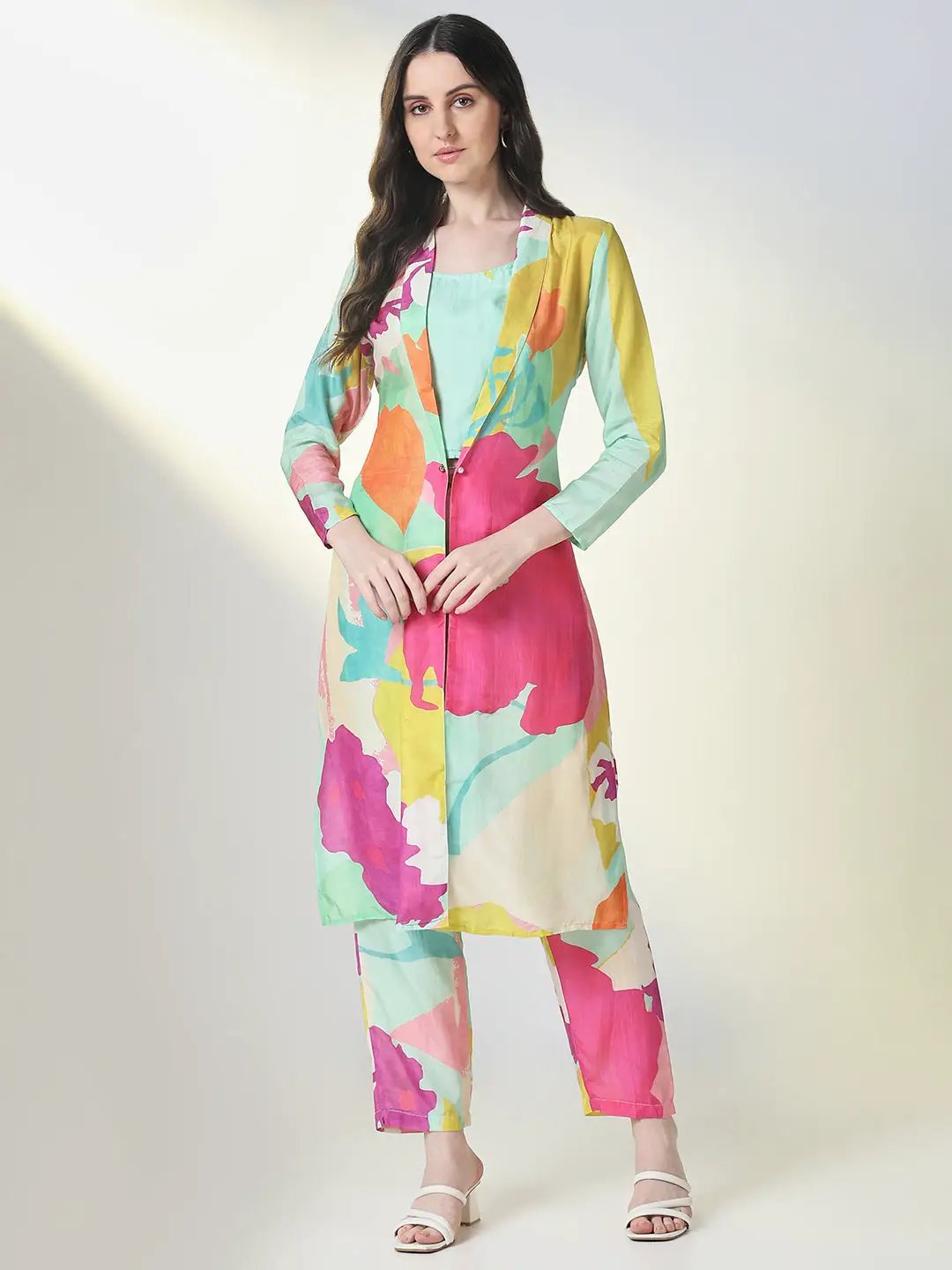Women's Multi Color Printed Kurta Sets with Overcoat