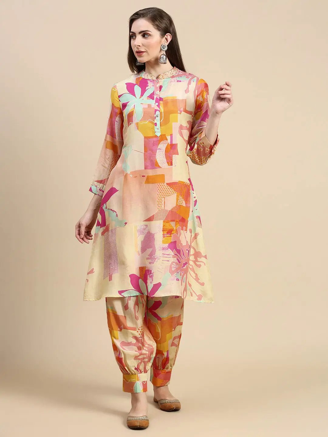 Women's Abstract Multi A-Line Kurta Set