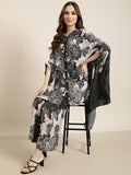 Women's Charcoal Floral Printed Mandarin Collar Co-ords Set