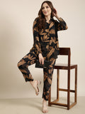 Women's Navy Blue Tropical Printed Shirt & Trousers Set