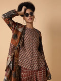 Women's Printed Round Neck Brown Co-Ords Set