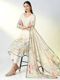 Women's Cream Floral Prints Straight Kurta Set with Dupatta