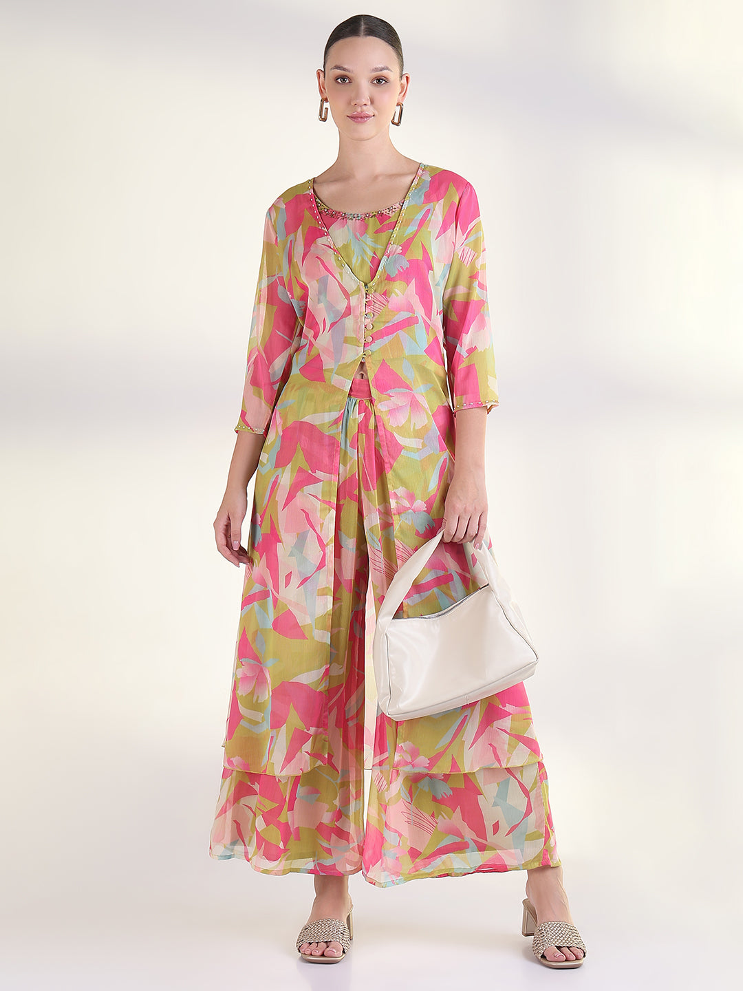 Women's Printed Multi Kurta Set with Shrug