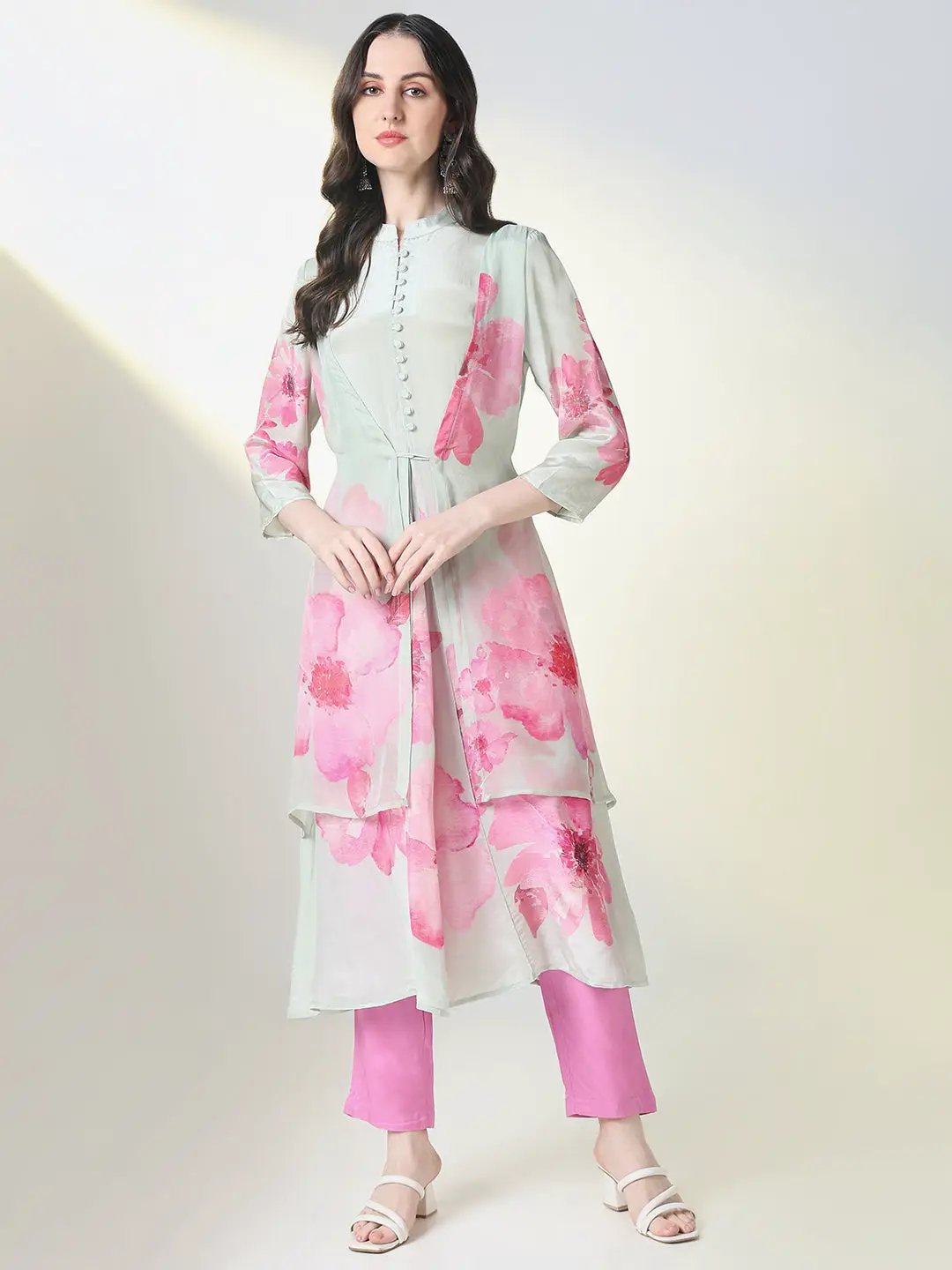 Women's Sea Green Floral A Line Kurta Set