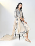 Women's Grey Floral Straight Kurta Set with Dupatta