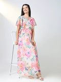 Women's Embellished Pink Floral Fit and Flare Dress