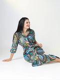 Women's Green Nature Motif Shirt Dress with Belt