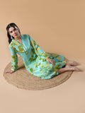 Women's Floral Asymmetric A-Line Green Kurta Set