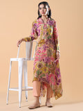 Women's Multicolored Floral A-Line Peach Kurta Set