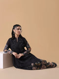 Women's Black Floral Cotton Anarkali Kurta