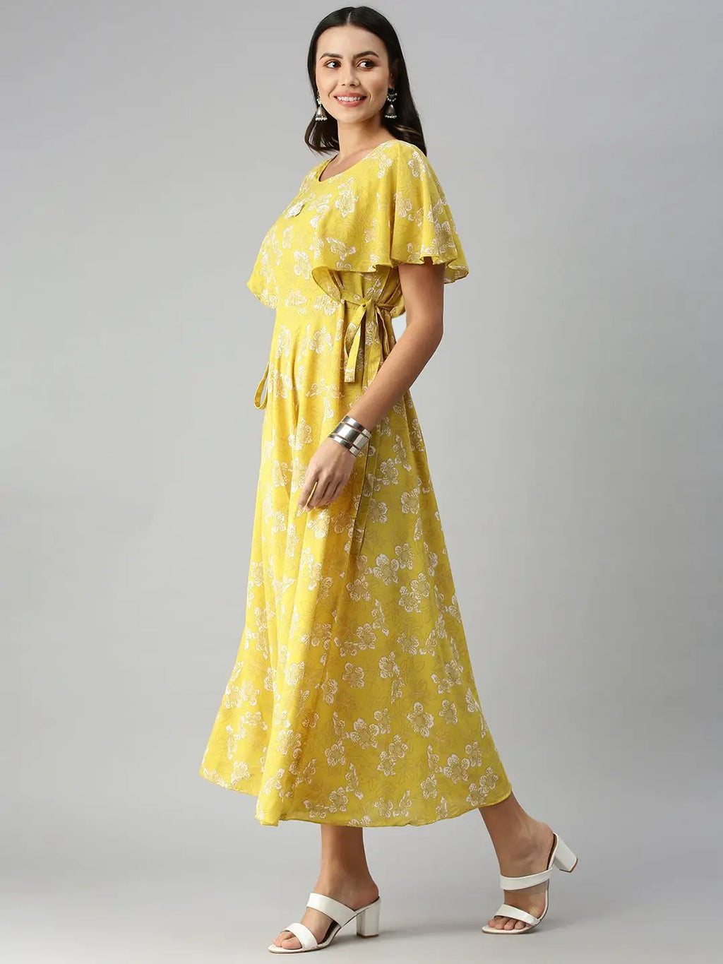 Women's Yellow Floral A-Line Kurta