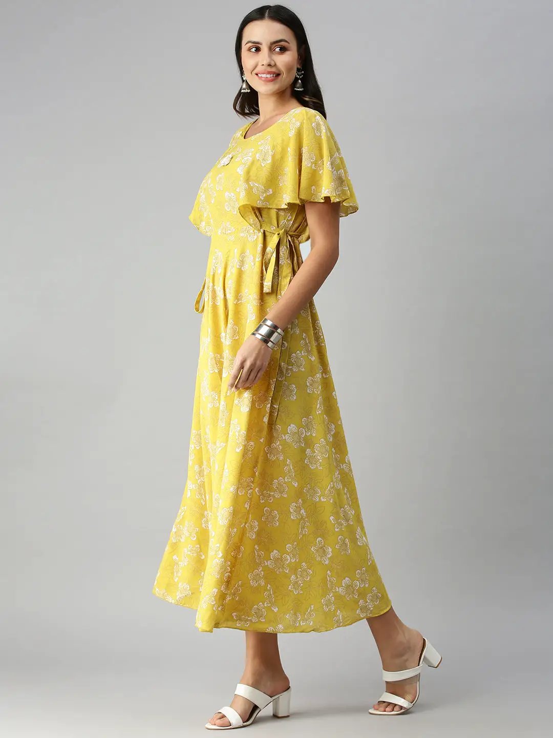 Women's Yellow Floral A-Line Kurta