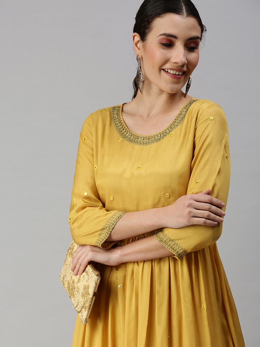 Women's Solid Yellow Anarkali Kurta