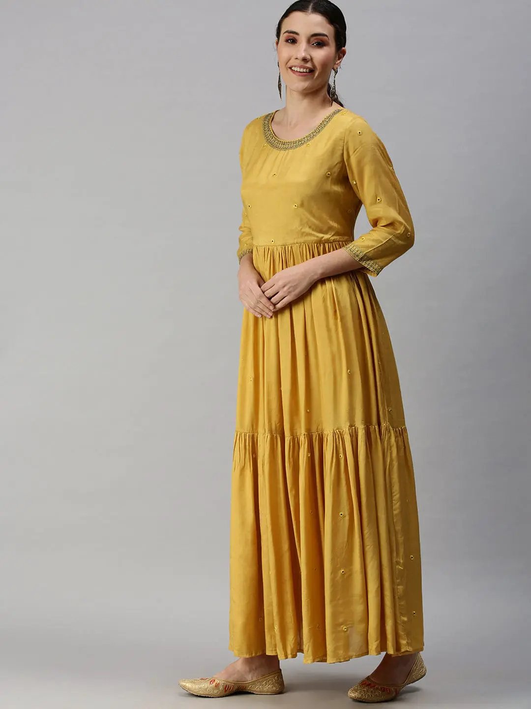 Women's Solid Yellow Anarkali Kurta