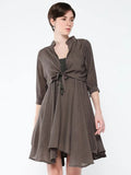 Women's Casual Solid Olive Fit and Flare Dress with Shrug