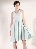 Women's Green Cotton Embroidered Fit & Flare Dress