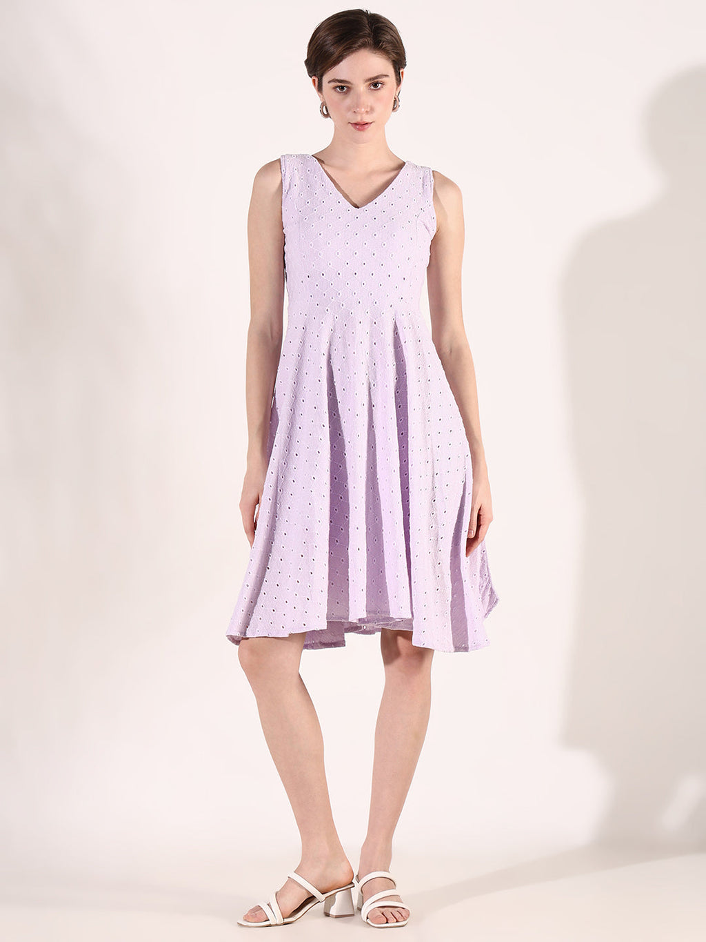 Women's Purple Schiffli Fit & Flare Dress