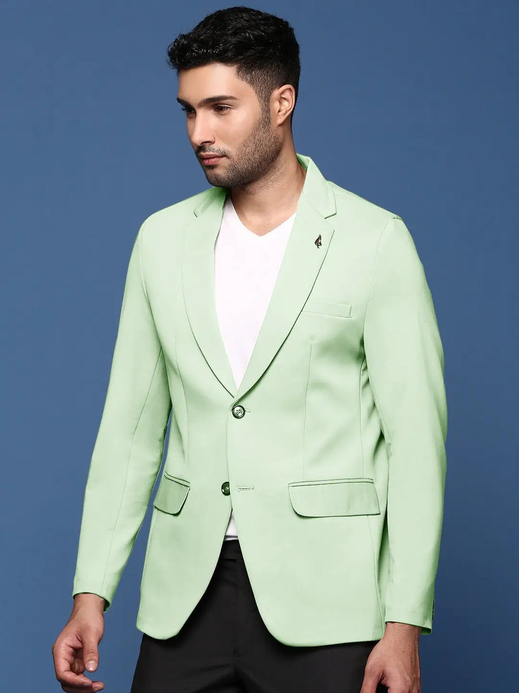 Men's Green Solid Single Breasted Blazer