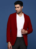 Men's Burgundy Solid Single Breasted Blazer