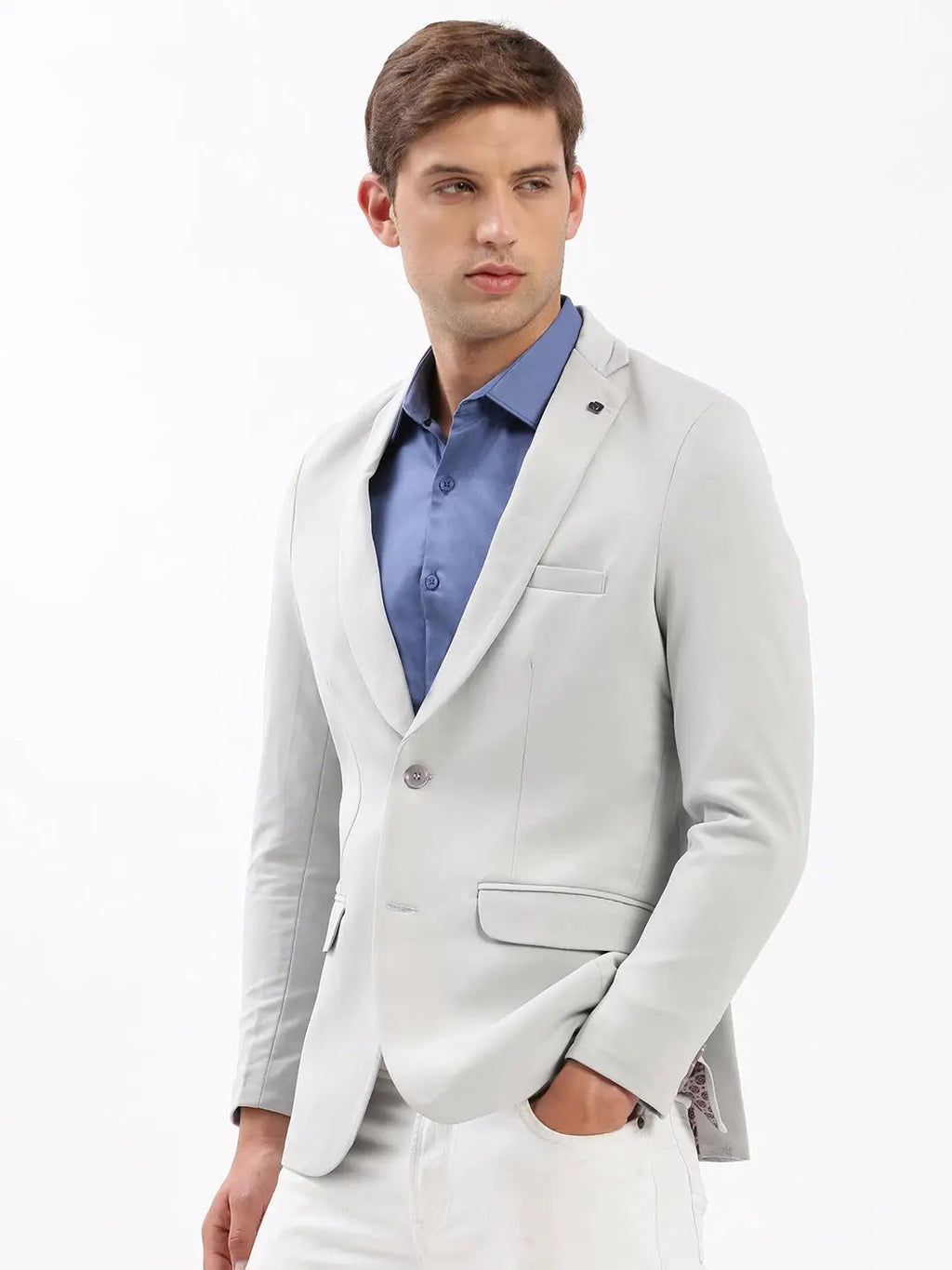 Men's Grey Solid Single Breasted Blazer