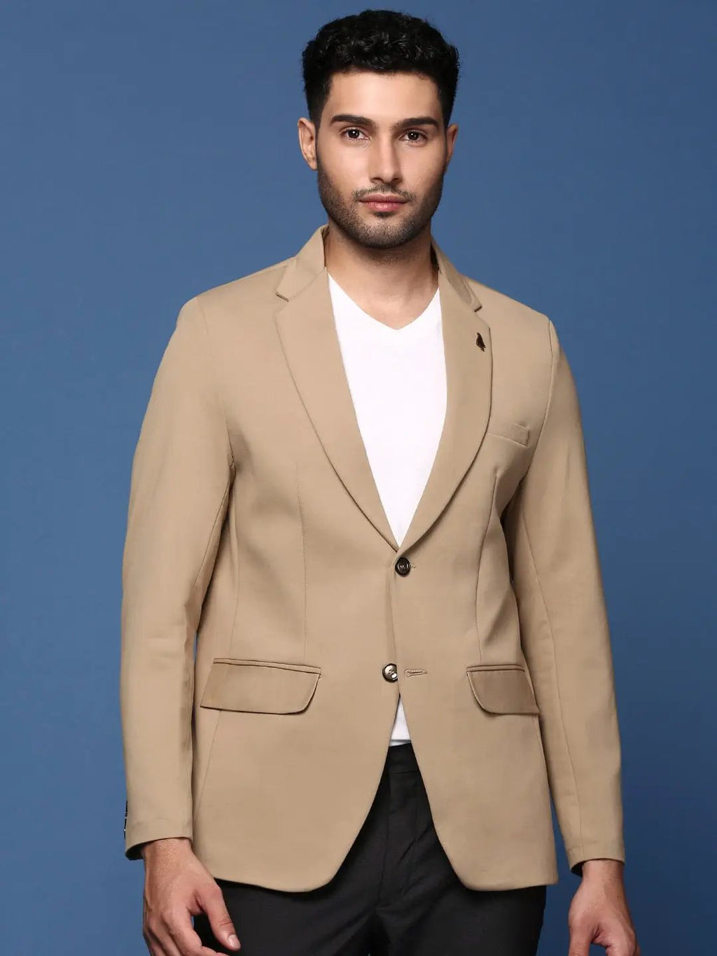 Men's Khaki Slim Fit Single Breasted Cotton Blazer