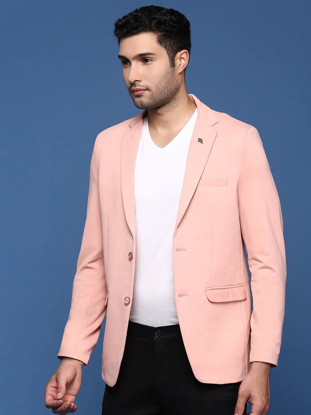 Men's Pink Solid Single Breasted Blazer