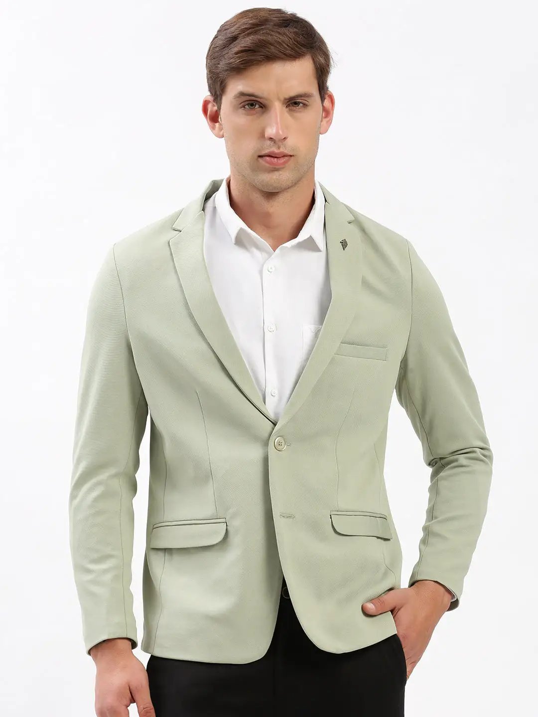 Men's Green Notched Lapel Collar Slim-Fit Single Breasted Casual Blazer