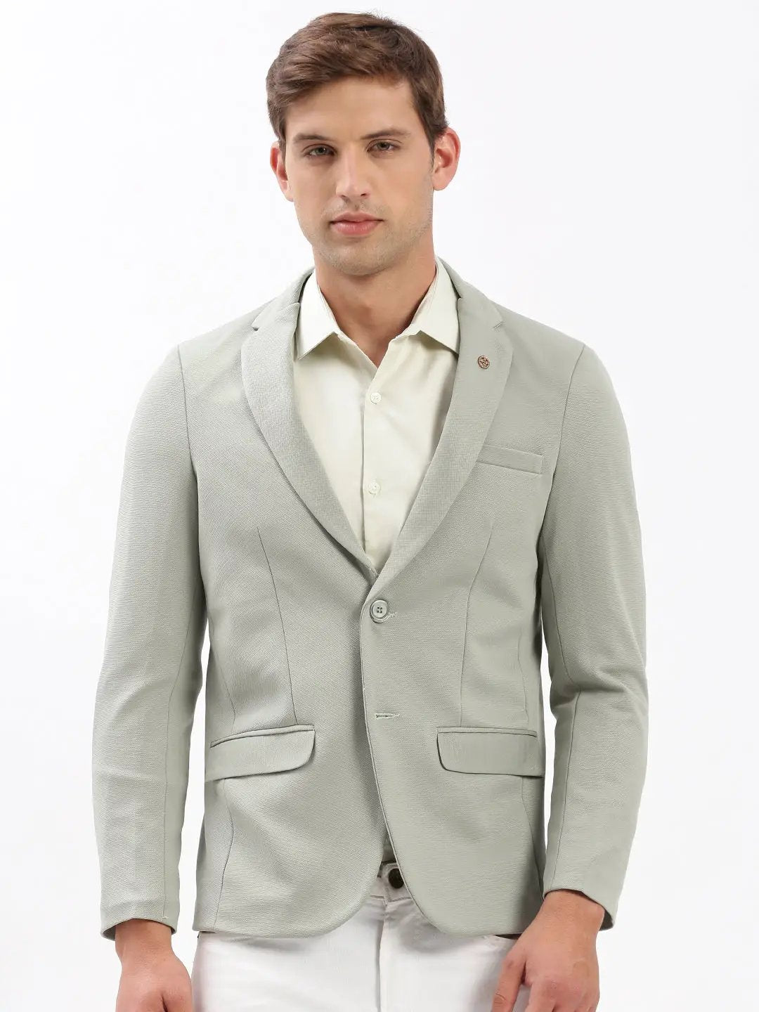 Men's Notched Lapel Solid Olive Blazer