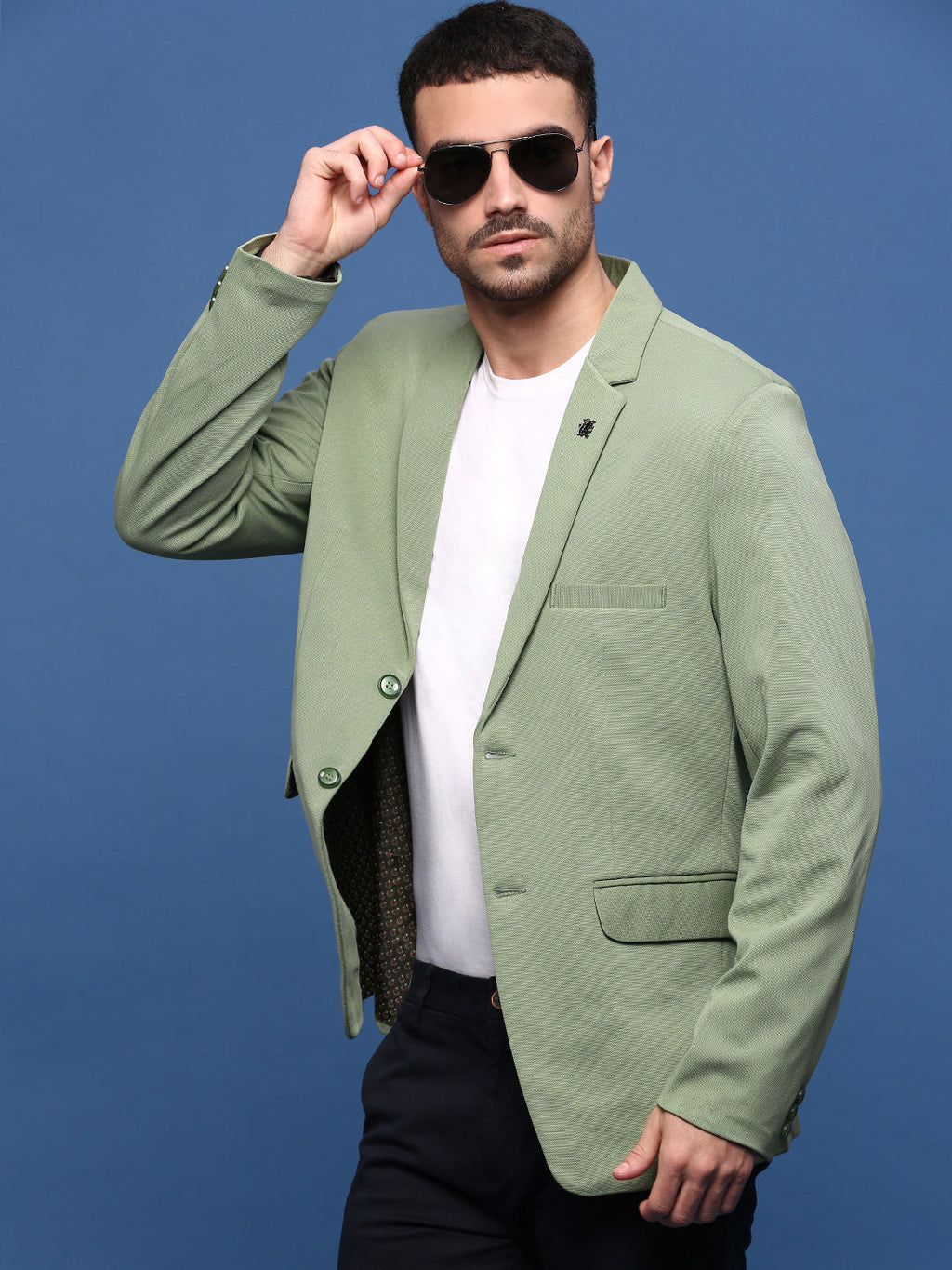 Men's Green Slim Fit Single Breasted Notched Lapel Blazers