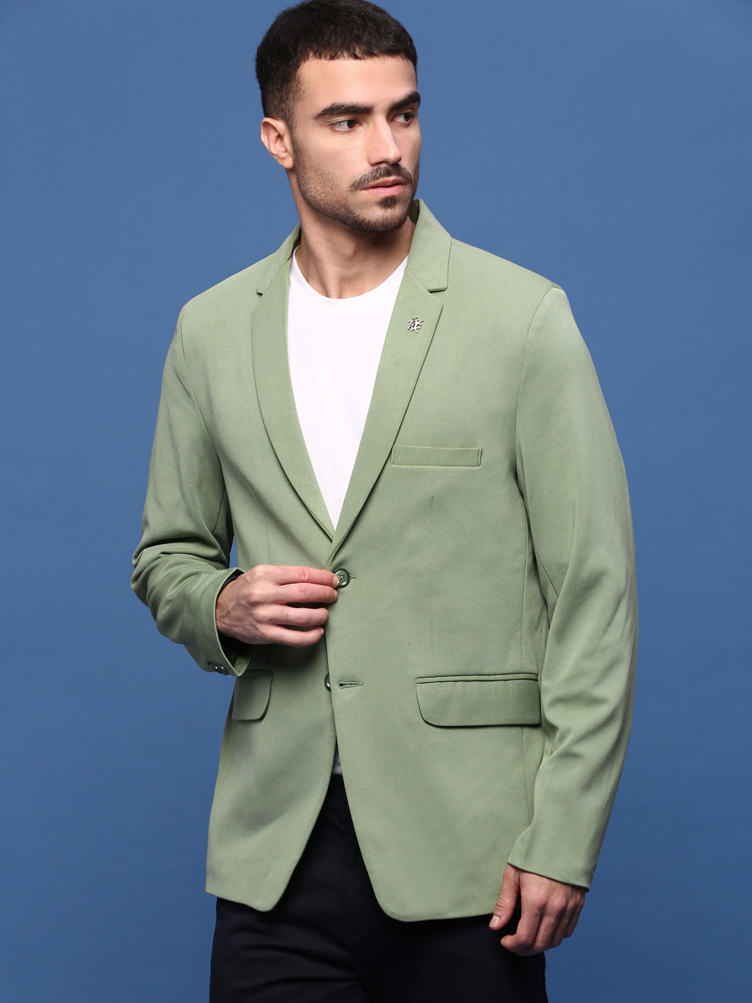 Men's Green Slim Fit Single Breasted Notched Lapel Blazers