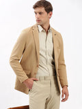 Men's Notched Lapel Solid Beige Casual Blazer