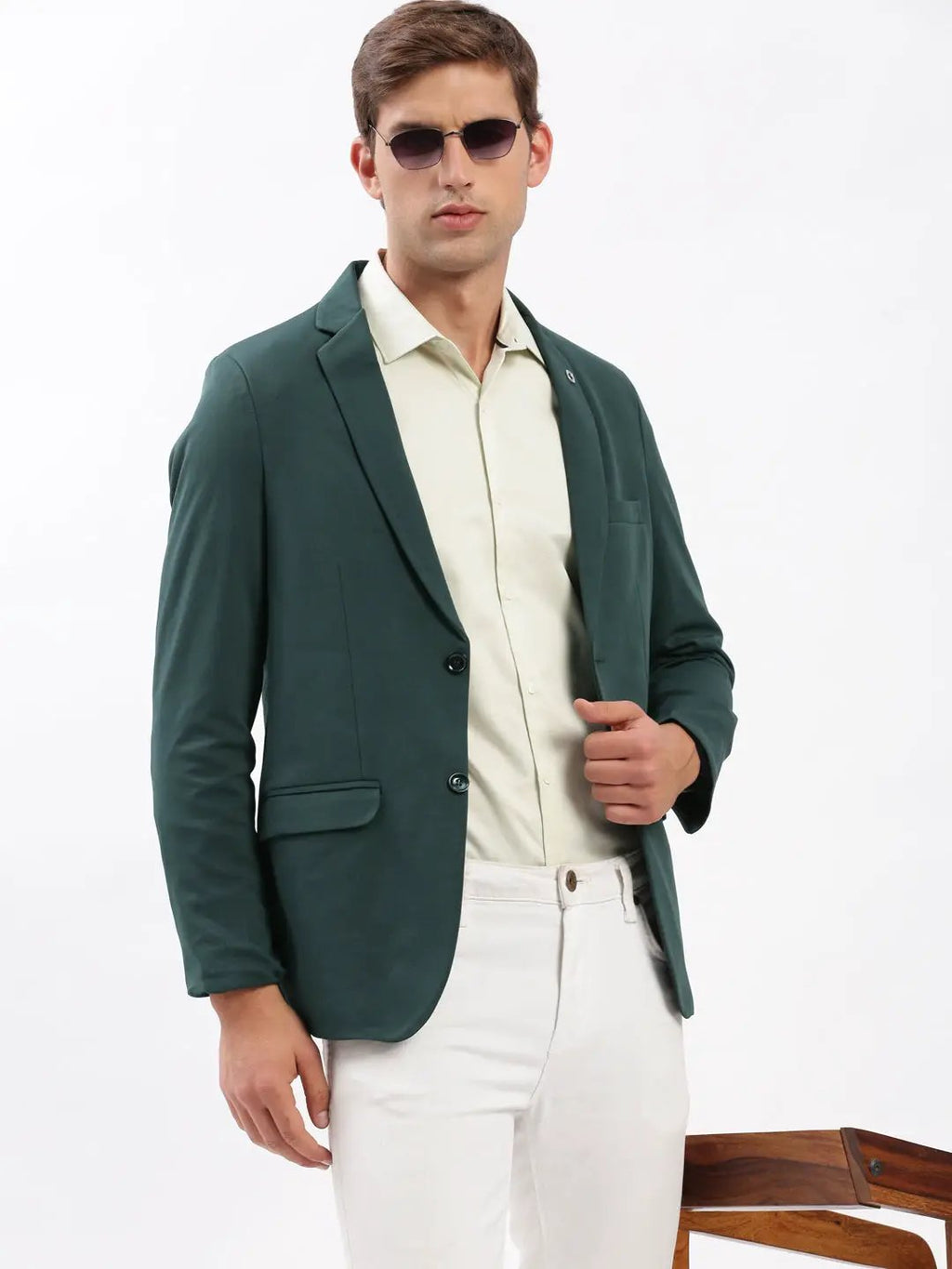 Men's Notched Lapel Solid Green Casual Blazer