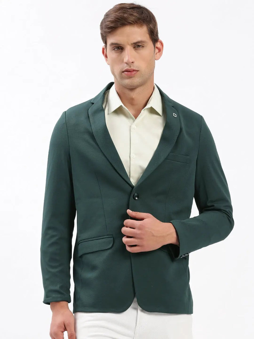 Men's Notched Lapel Solid Green Casual Blazer