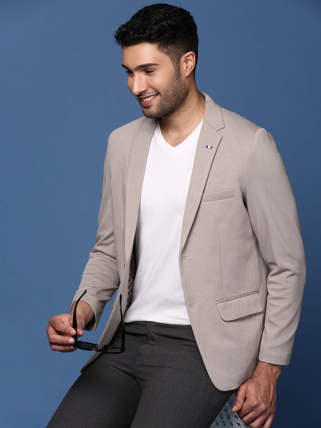 Men's Grey Slim Fit Single Breasted Blazer