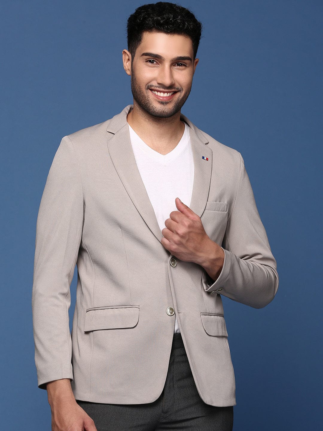 Men's Grey Slim Fit Single Breasted Blazer