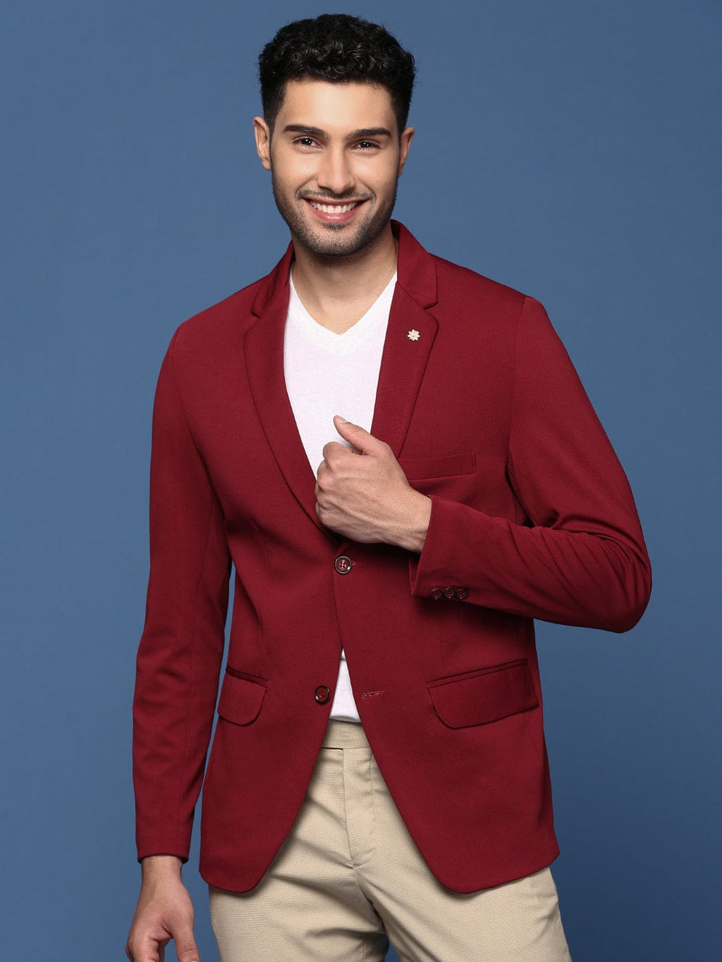 Men's Maroon Slim Fit Single Breasted Blazer