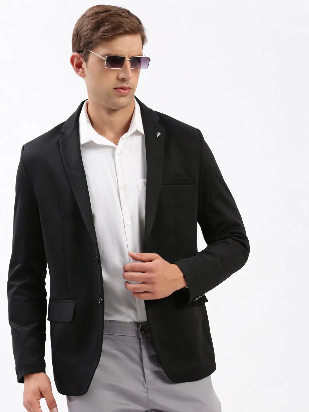 Men's Black Slim-Fit Notched Lapel Collar Single-Breasted Blazer