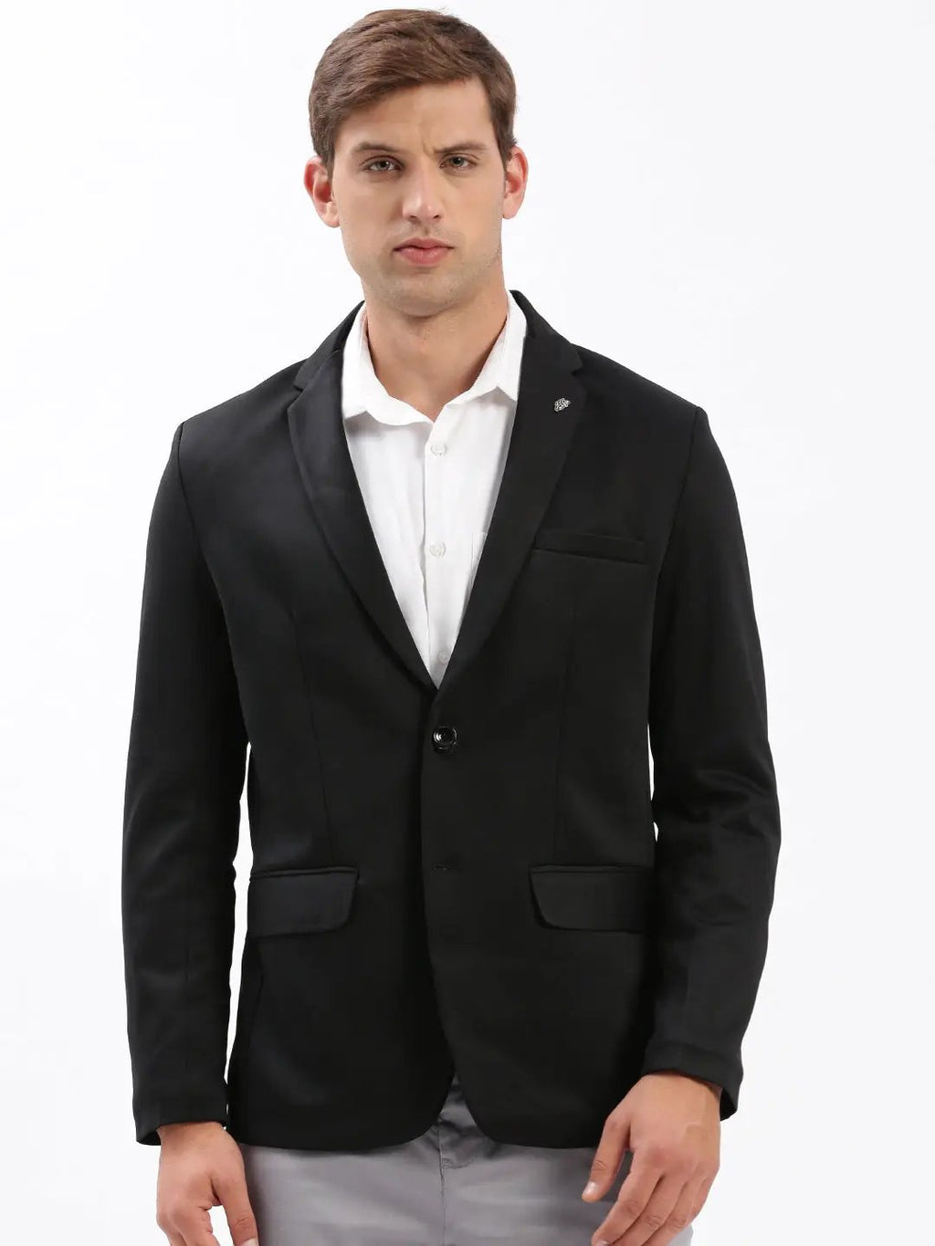 Men's Black Slim-Fit Notched Lapel Collar Single-Breasted Blazer