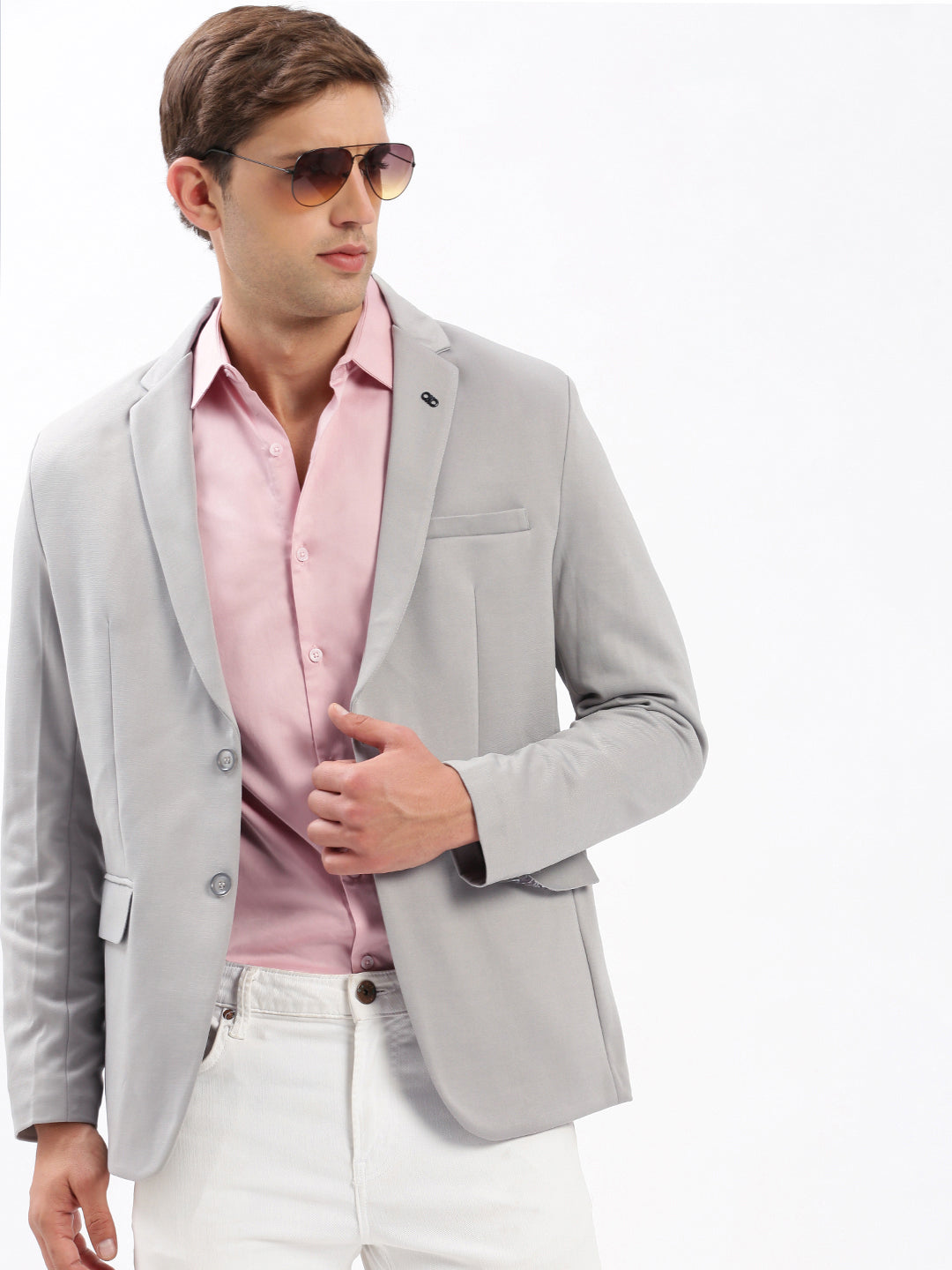 Men's Grey Slim-Fit Notched Lapel Collar Single-Breasted Blazer