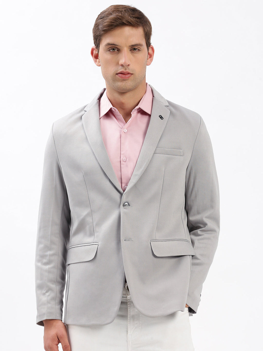 Men's Grey Slim-Fit Notched Lapel Collar Single-Breasted Blazer