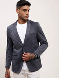 Men's Grey Solid Single Breasted Blazer