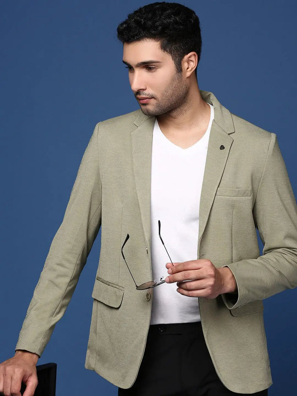 Men's Green Slim Fit Notched Lapel Collar Single Breasted Blazer