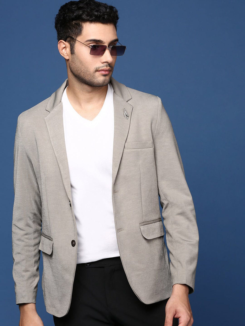 Men's Grey Slim Fit Single Breasted Casual Blazer
